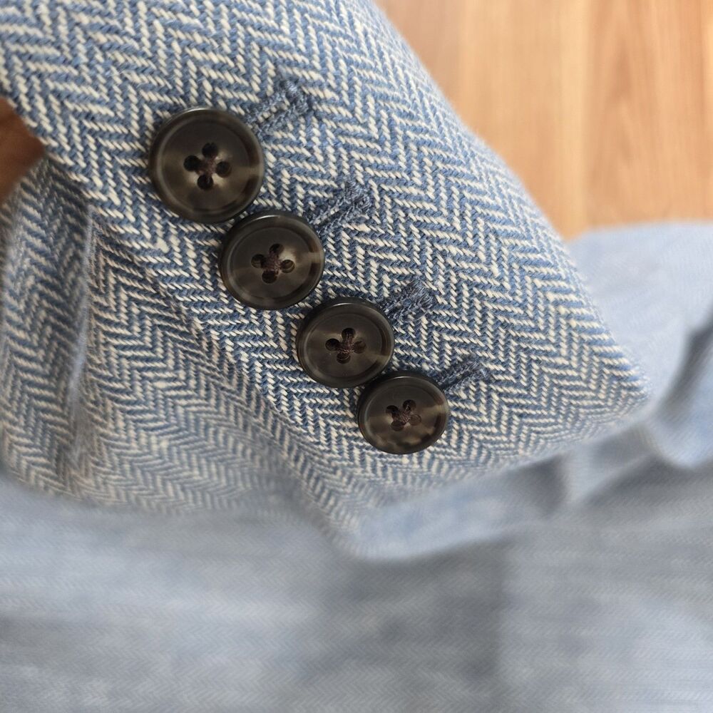J.Crew Blazer Size 14 Bristol Italian Linen Jacket Double Breasted Herringbone - Picture 10 of 12